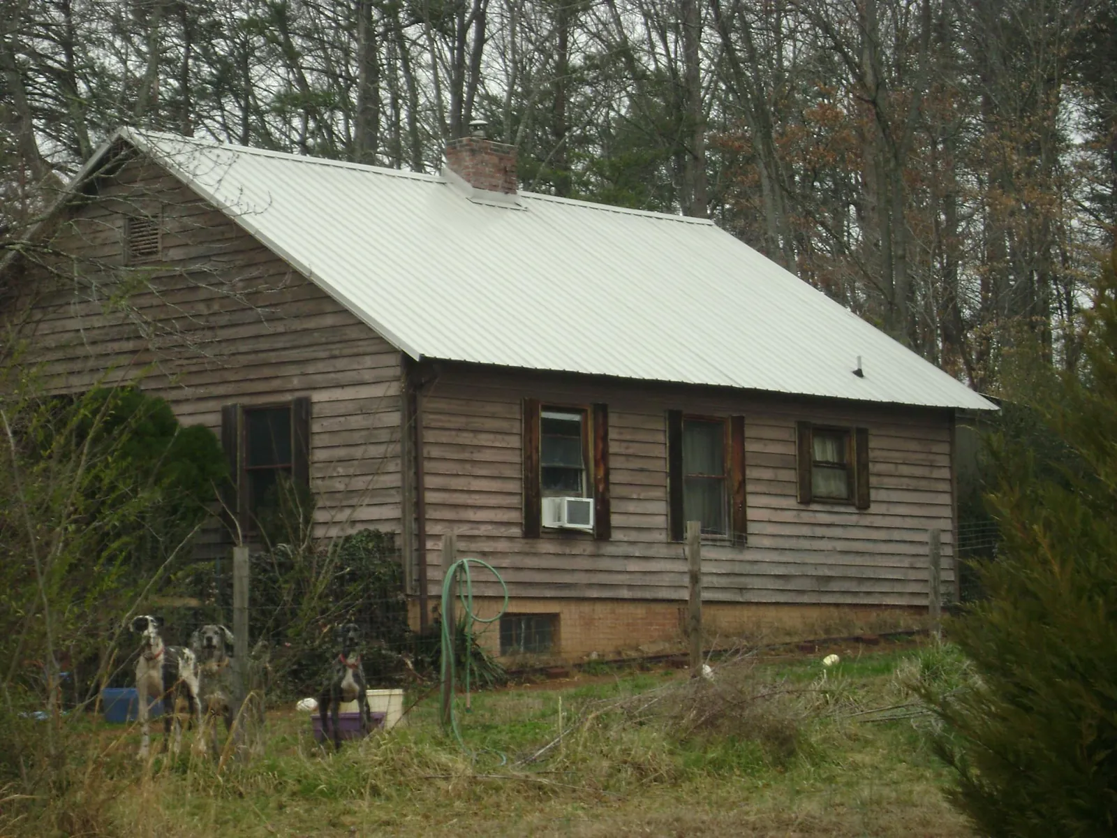 White metal roof on an old wood sided farmhouse, from a Metal Roof Installation job in Guy